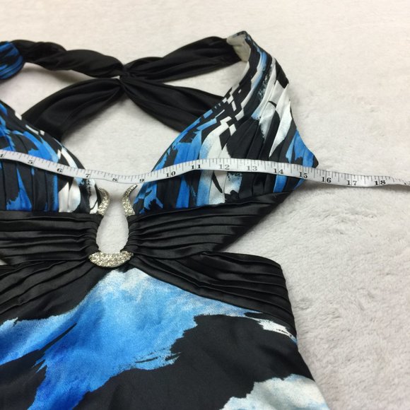 Cache Maxi Dress Size 2 Womans Blue Black Satin Open Back Cut Out Evening Y2K - Picture 12 of 15